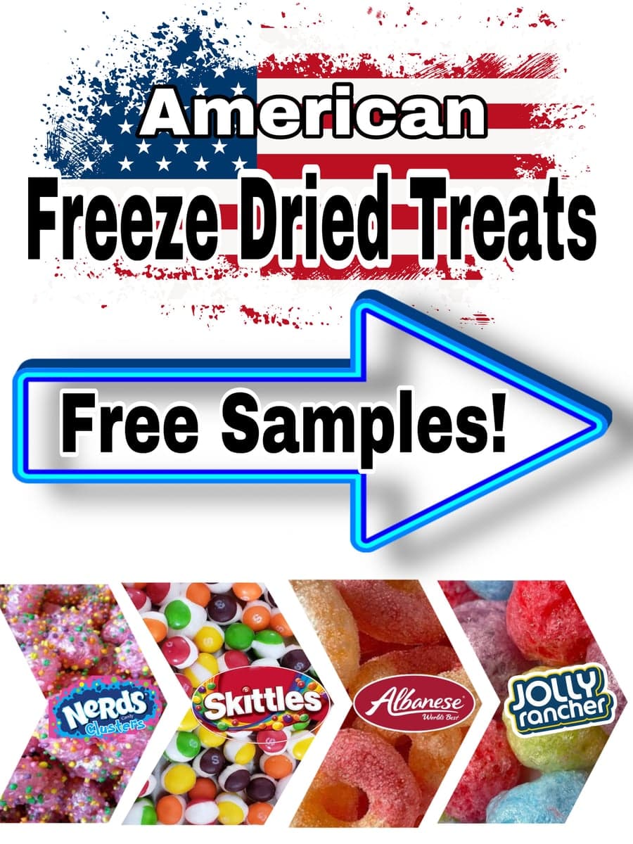 American Freeze Dried Treats — free samples: Nerds Clusters, Skittles, Albanese, Jolly Rancher